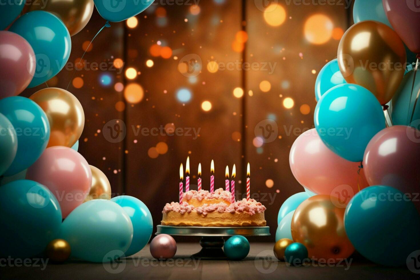 AI generated Balloon festivity Birthday themed delight with colorful balloons adorning the sides photo