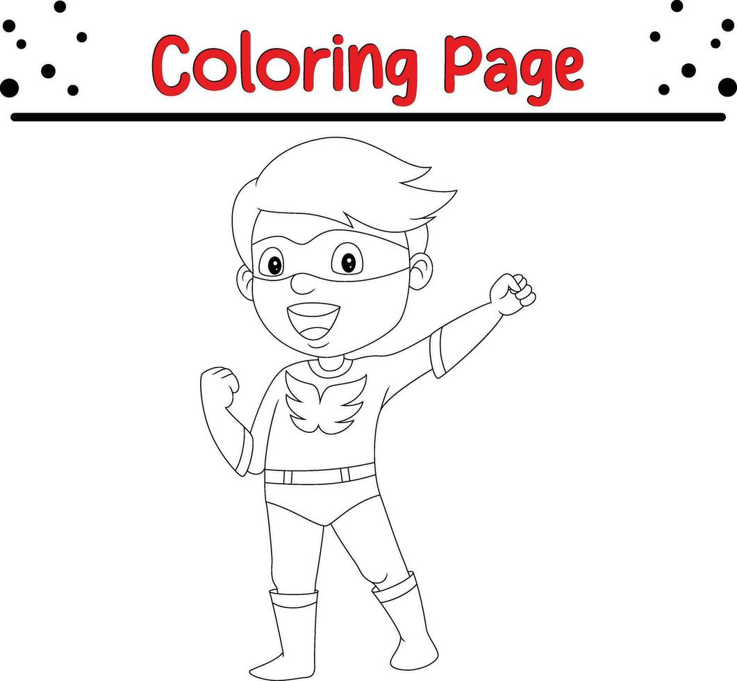 contento superhéroe chico posando colorante página vector