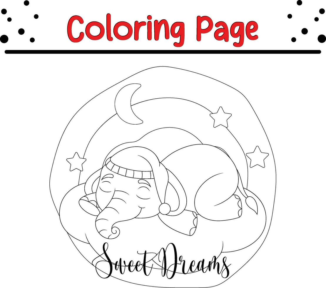 elephant sleeping clouds coloring page vector