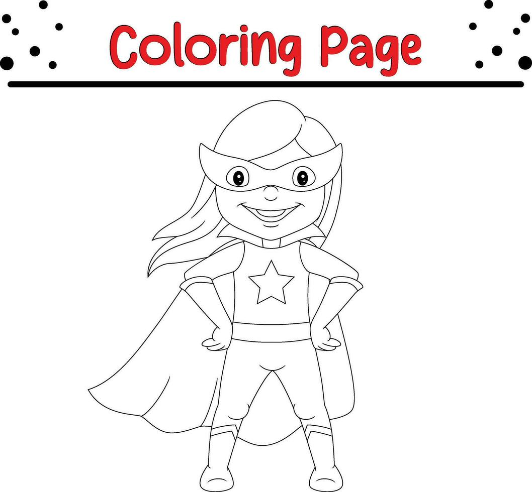 contento superhéroe niña posando colorante página vector