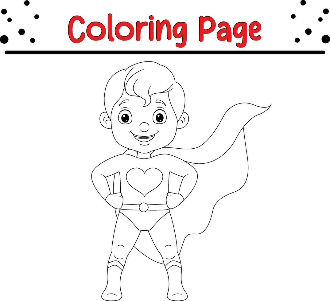 happy superhero boy posing coloring page vector