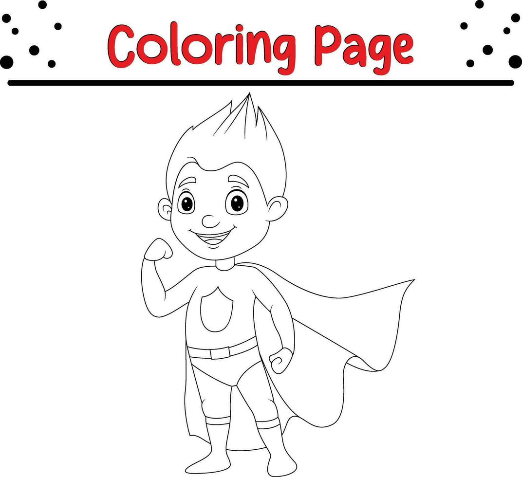 happy superhero boy posing coloring page vector