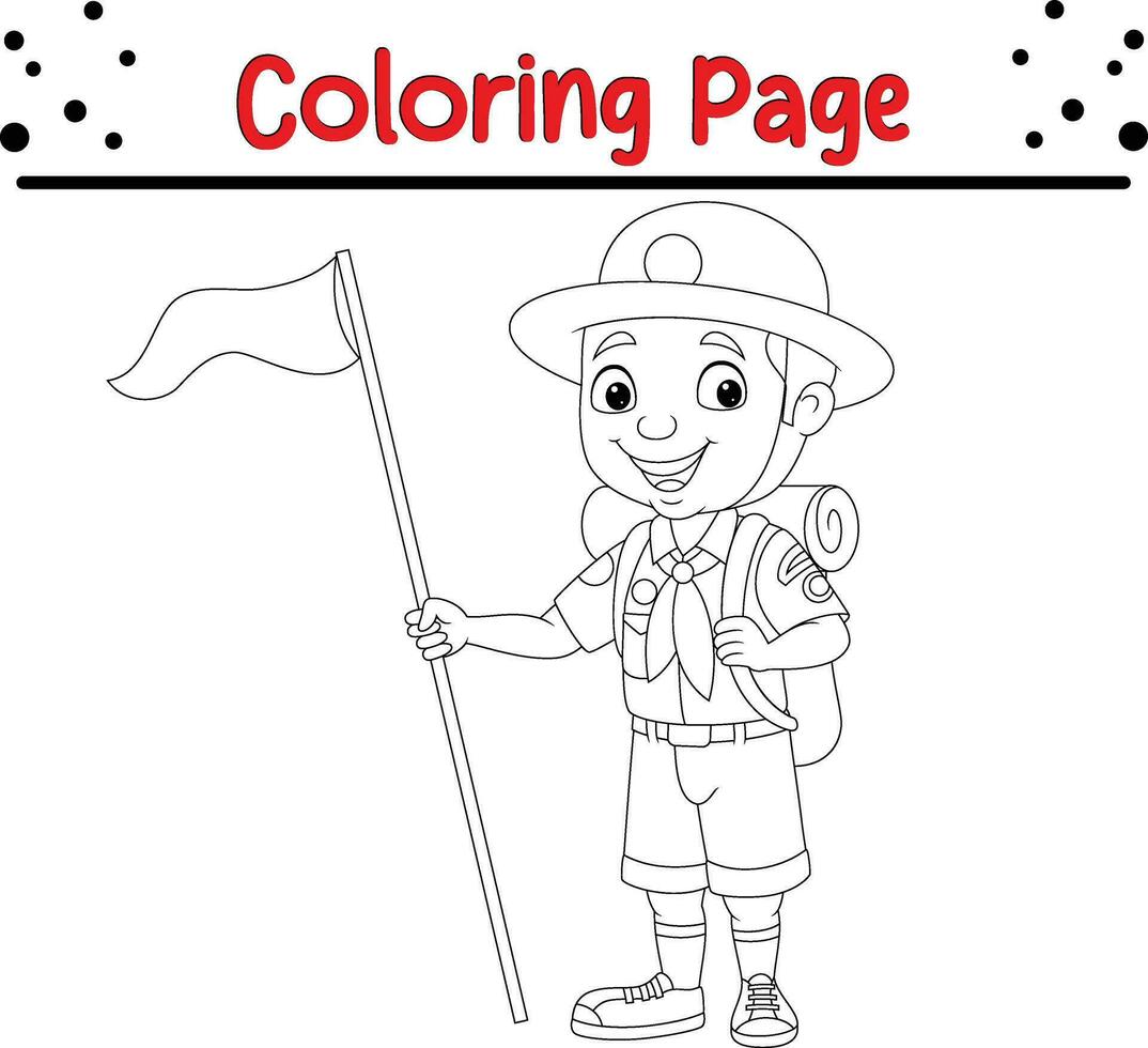 boy scout holding red flag coloring page vector