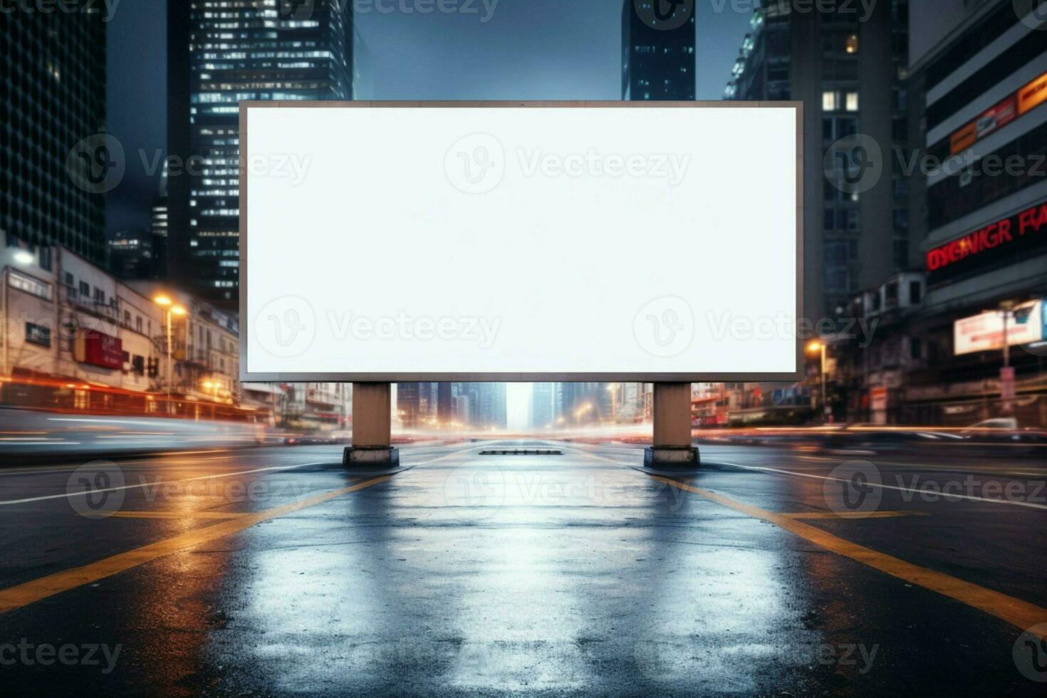 AI generated Empty urban canvas a waiting billboard beckons for attention and ads photo