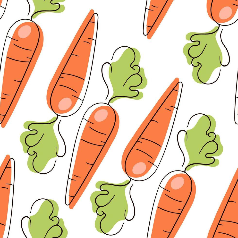 Carrot flat style pattern. Hand drawn outline seamless pattern with carrot. Vector illustration
