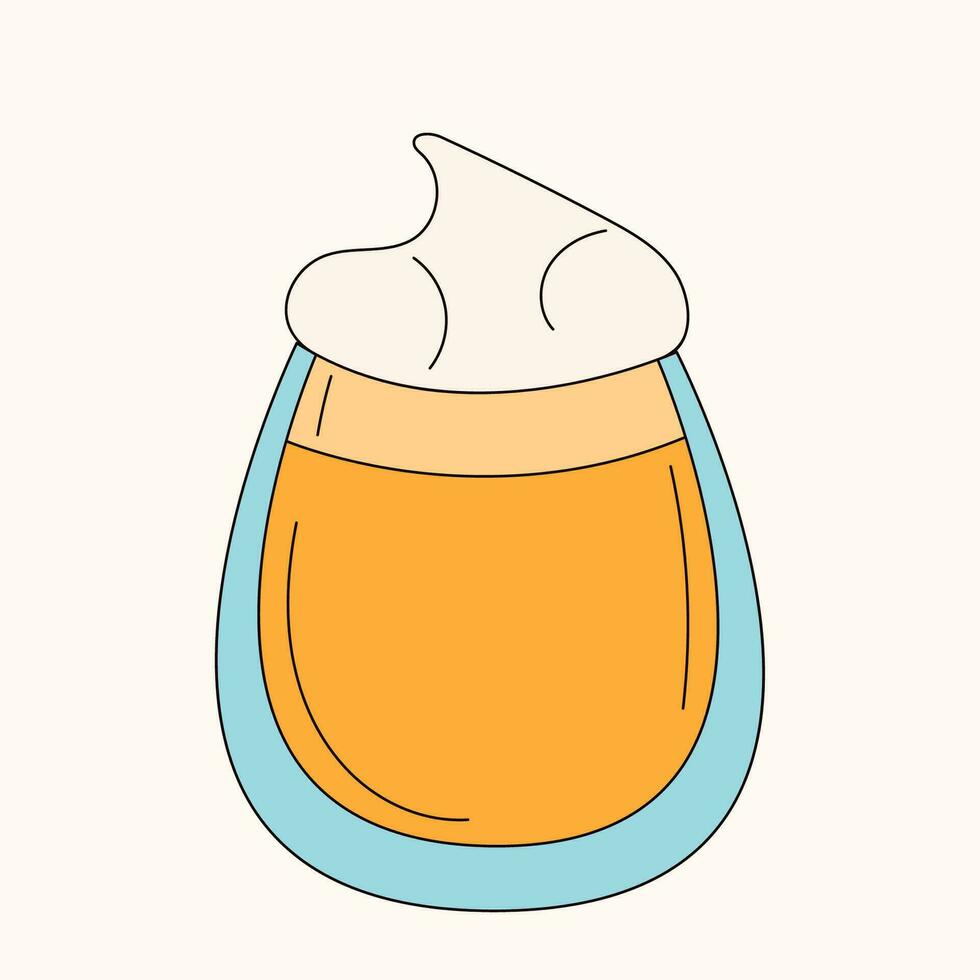 Pumpkin spice Cappuccino with foam in line art style. Vector illustration isolated on a white background.