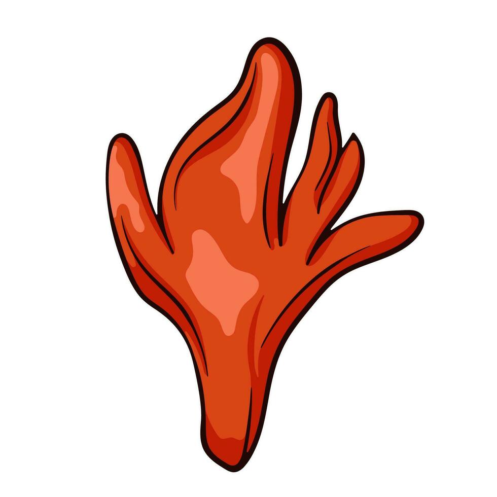 Poison fire coral inedible mushroom in cartoon style. Podostroma cornu damae sketch. Vector illustration isolated on a white background.
