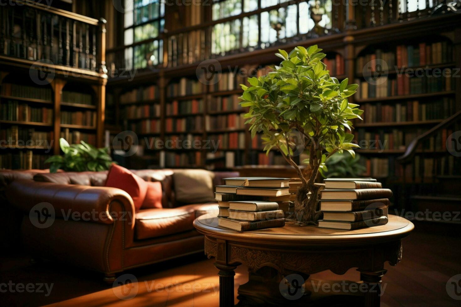 AI generated Scholarly retreat Classic library interior, an ode to intellectual pursuits photo