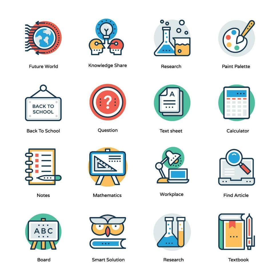 Flat Design Vector Icons of Education Tools