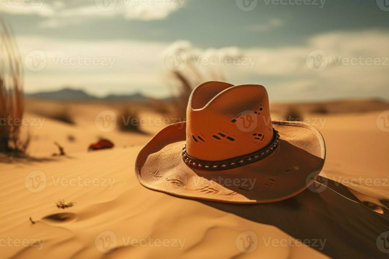 AI generated Fashion meets nature a hat adds flair to sandy desert photo