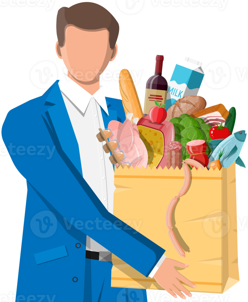 Man with shopping bag full of fresh products. png