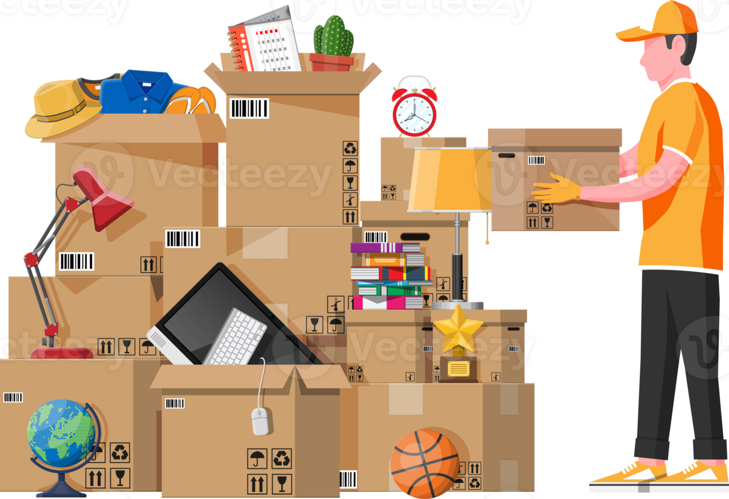 Moving to new house. Family relocated to new home. png