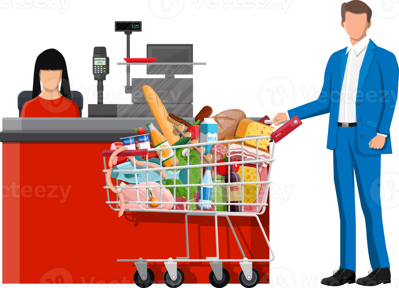 Groceries in checkout counter. png