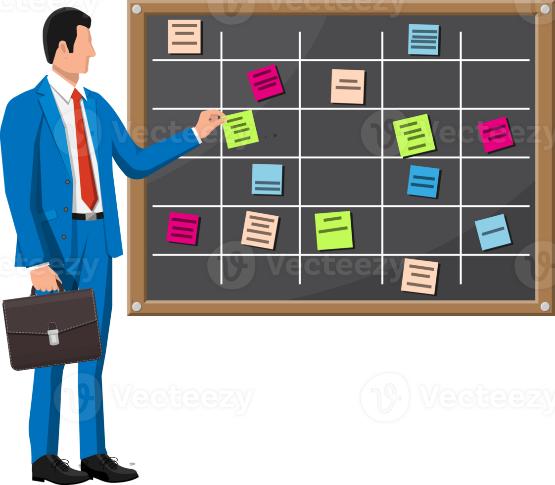 Scrum agile board and businessman. png