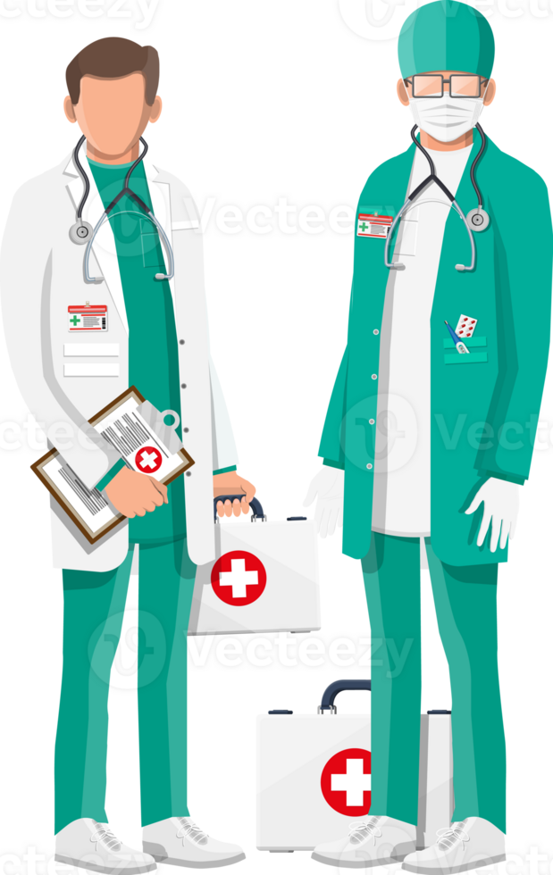 Two doctors in coat with stethoscope and case png