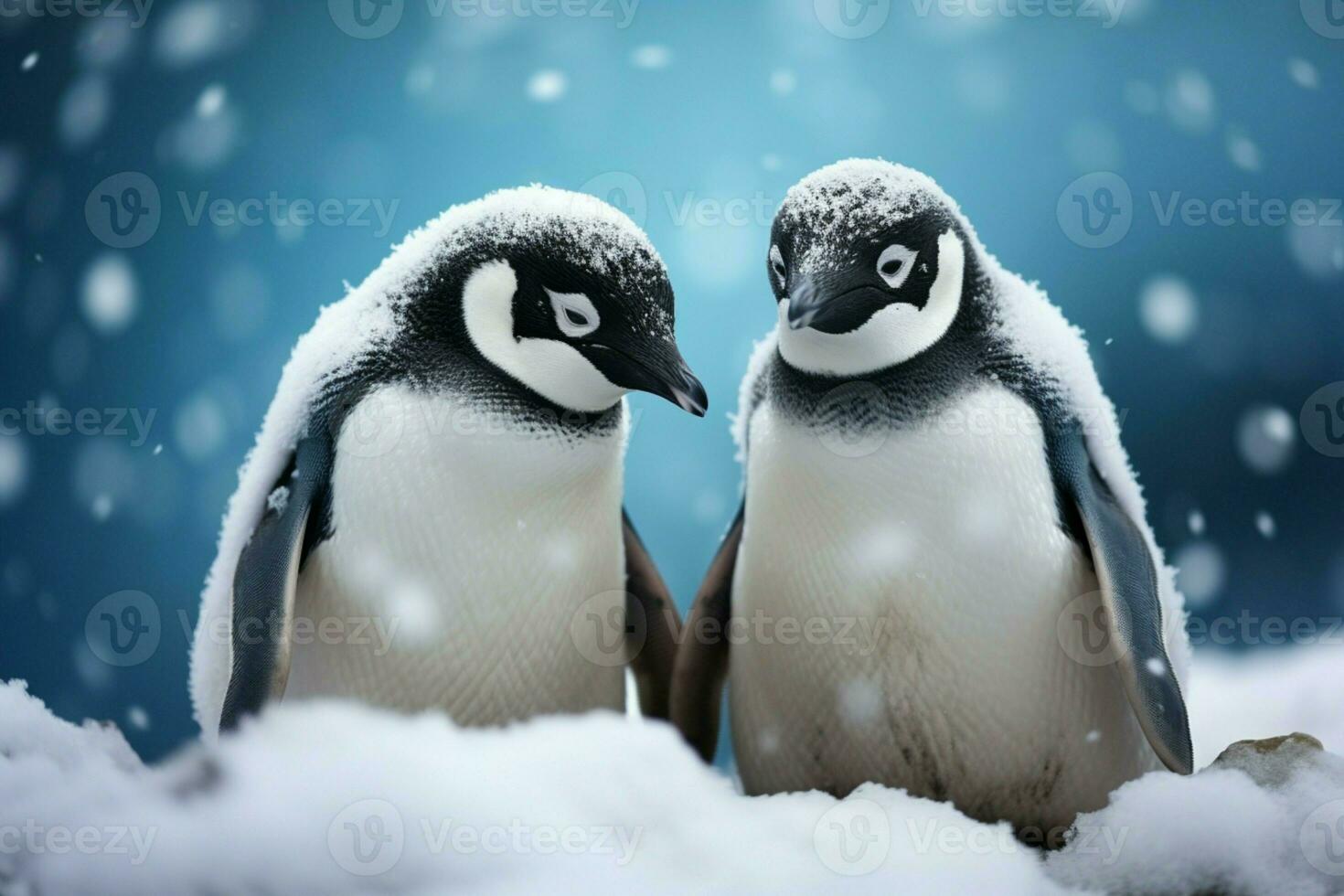 AI generated Penguins in snow, black and white feathers showcase unity and warmth photo