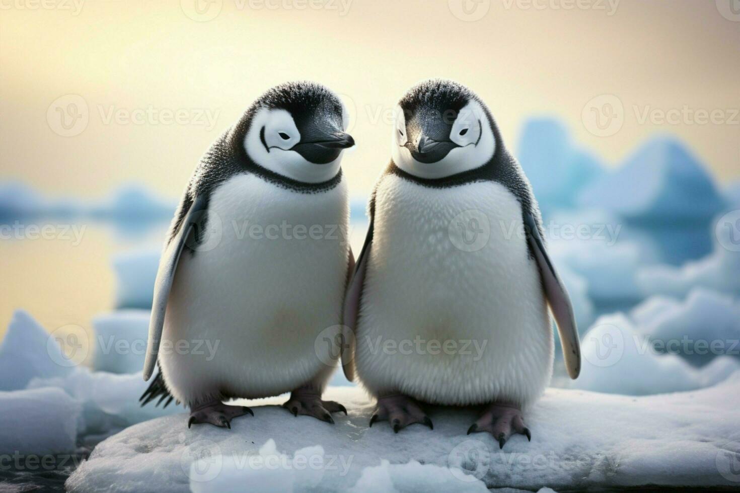 AI generated Arctic harmony penguins stand together, black and white feathers gleaming photo