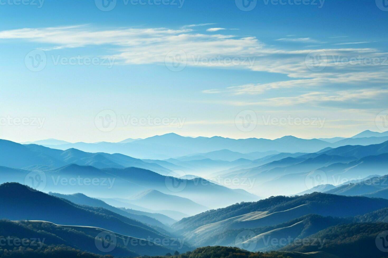 AI generated Morning serenity mountains stand against a clear, blue sky backdrop photo