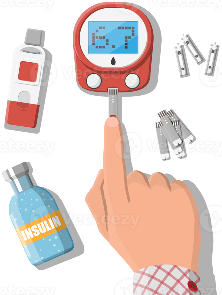 Testing blood glucose concept. Glucometer png