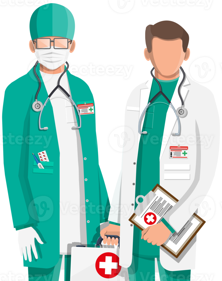 Two doctors in coat with stethoscope and case png