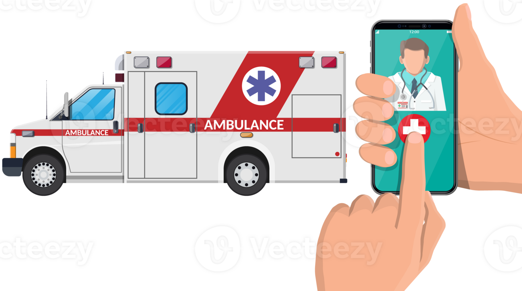 Call ambulance car via mobile phone. 35772216 PNG