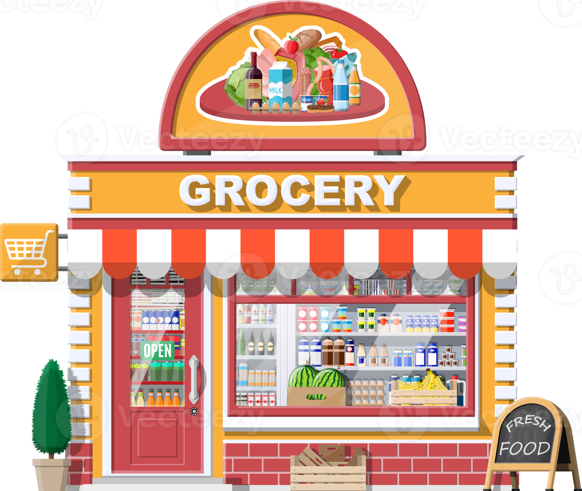 Grocery store front with window and door. 35772223 PNG