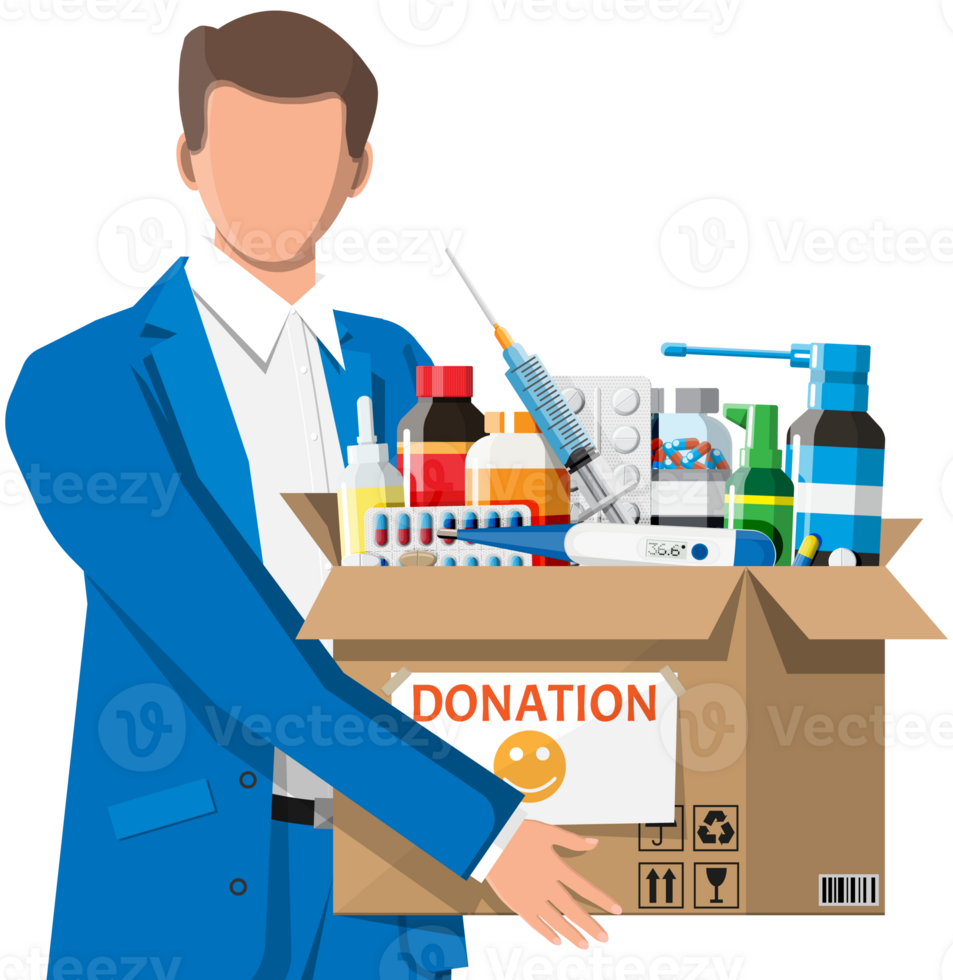 Man and cardboard box full of drugs. png