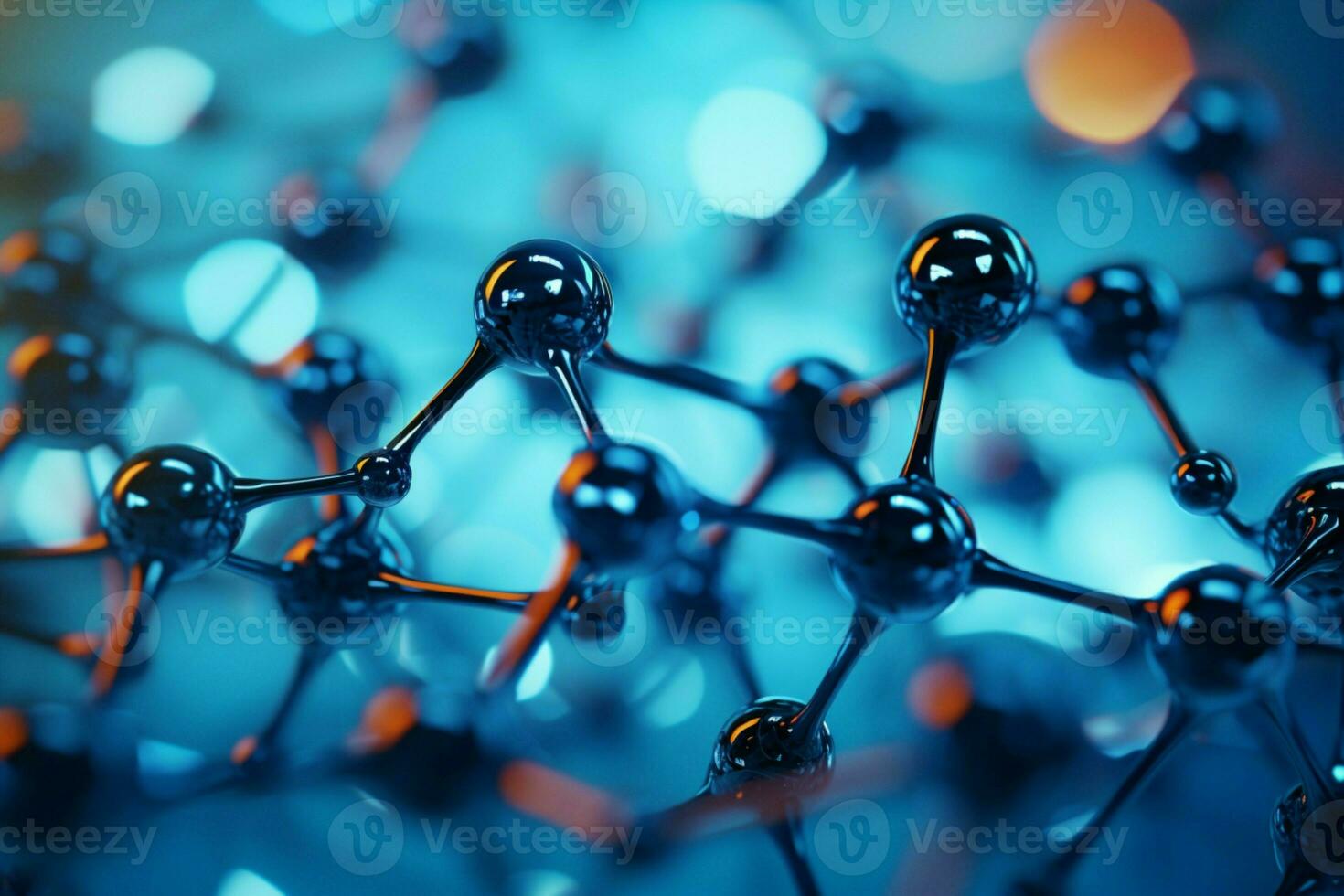 AI generated Blue background highlights the intricate details of a close up molecule photo