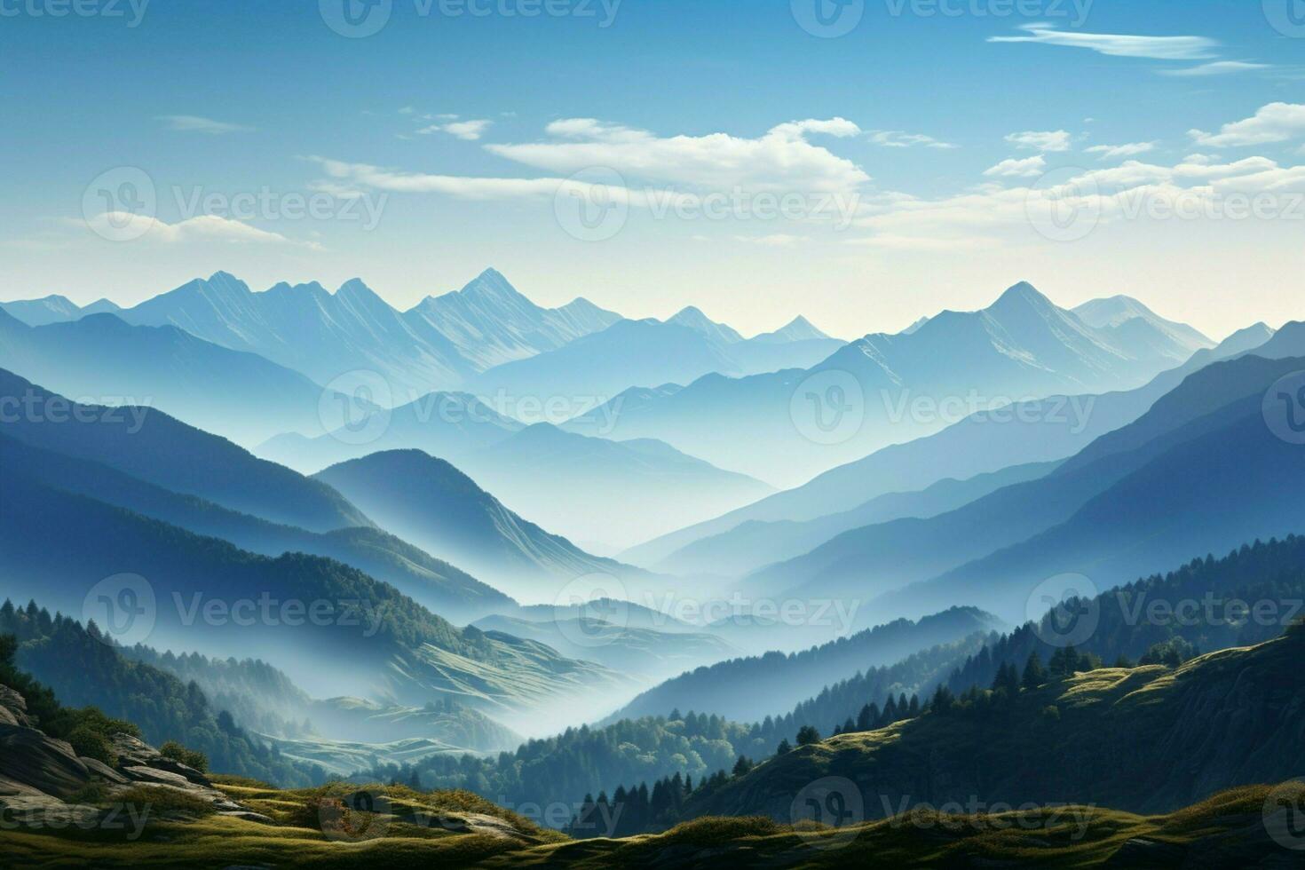 AI generated Serenade of mountains a tranquil morning against a clear sky photo