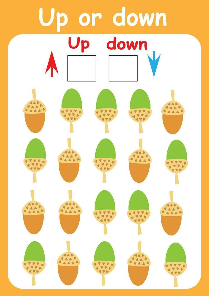 Up or down. Directions for children. Logic game. Spatial orientation. Study sheet. vector