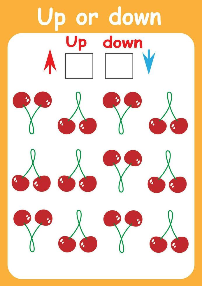 Up or down. Directions for children. Logic game. Spatial orientation. Study sheet. vector