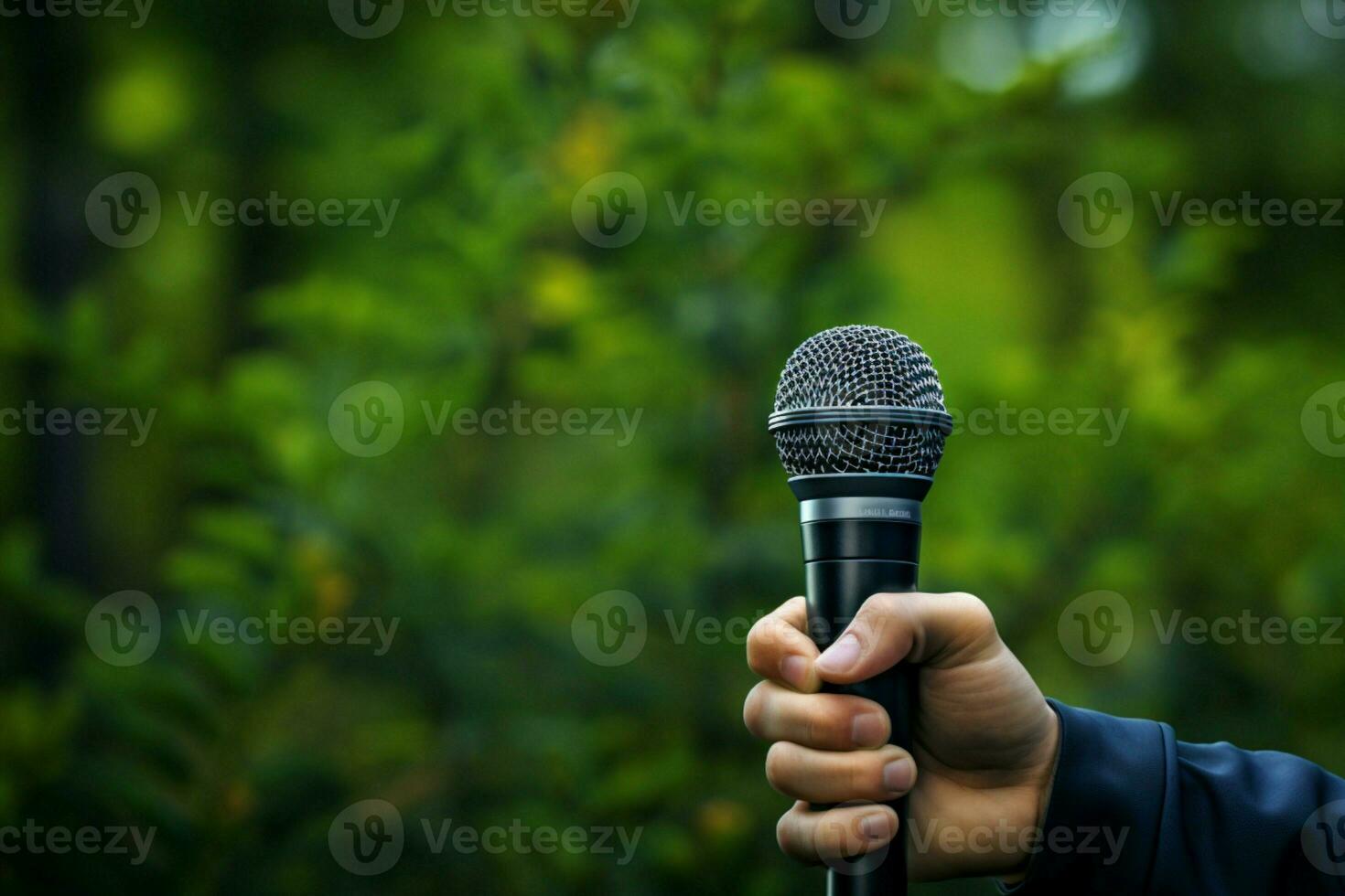 ai generado mic en mano urbano narrativa capturado mediante el micrófono lente foto