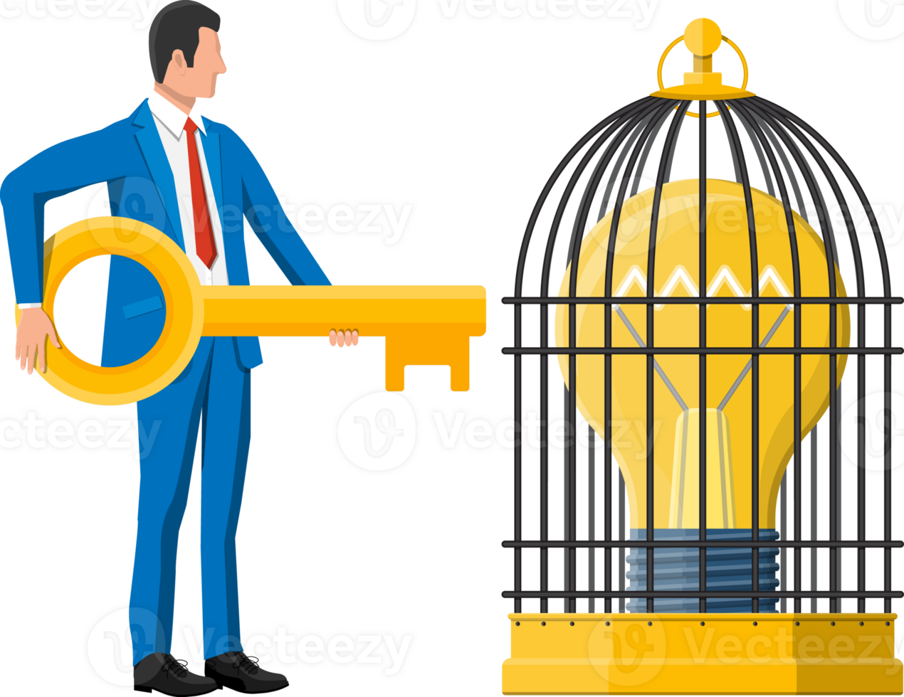 Businessman open cage with idea bulb png