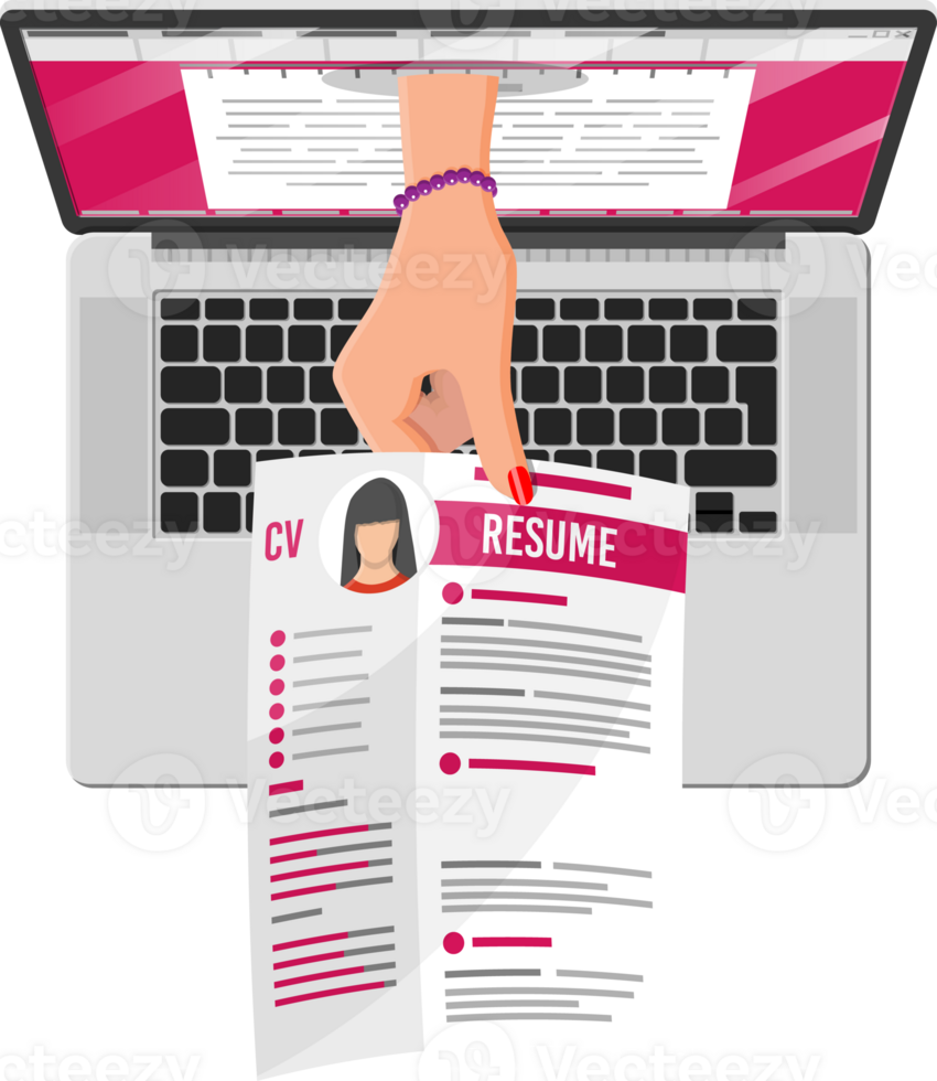 Job resume document out from laptop png