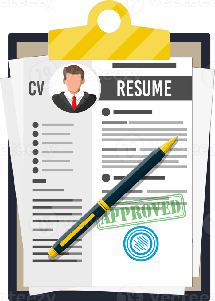 Clipboard with job application and pen. png