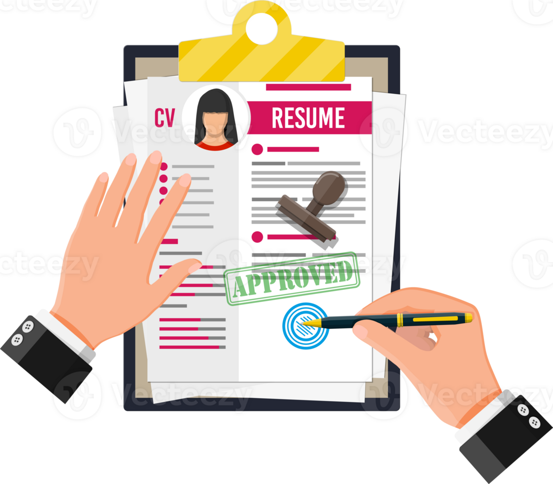 Clipboard with job application and pen. png