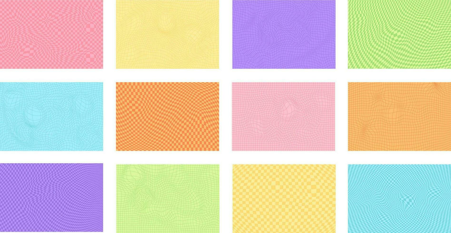 Set of Retro psychedelic checkerboard pattern. Stock vector illustration in flat cartoon style.