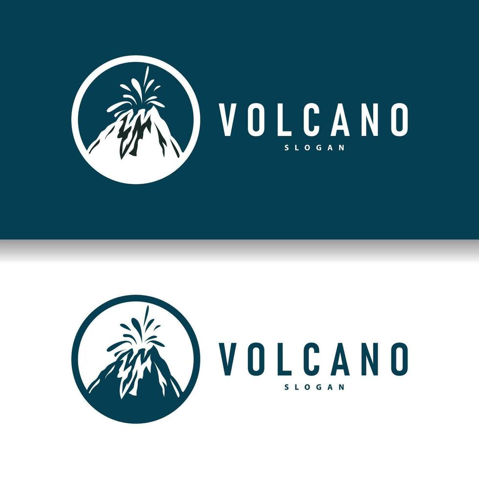 volcán logo ilustración silueta diseño volcán montaña en erupción con sencillo rocas y lava vector