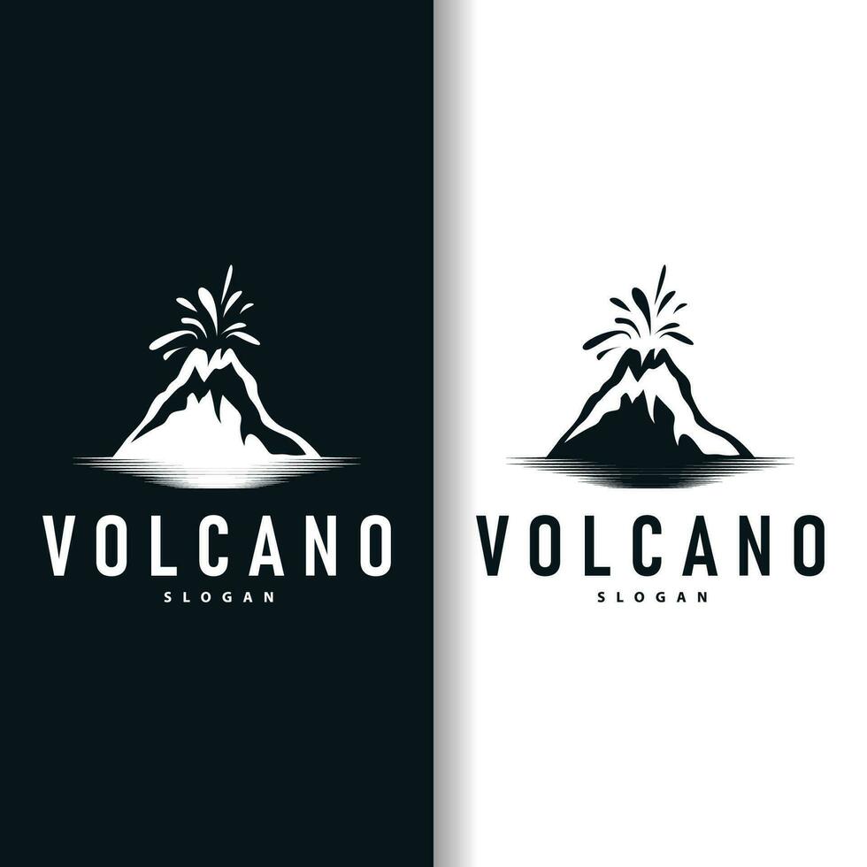 volcán logo ilustración silueta diseño volcán montaña en erupción con sencillo rocas y lava vector