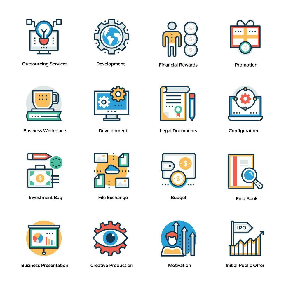 proyecto desarrollo plano vector íconos conjunto