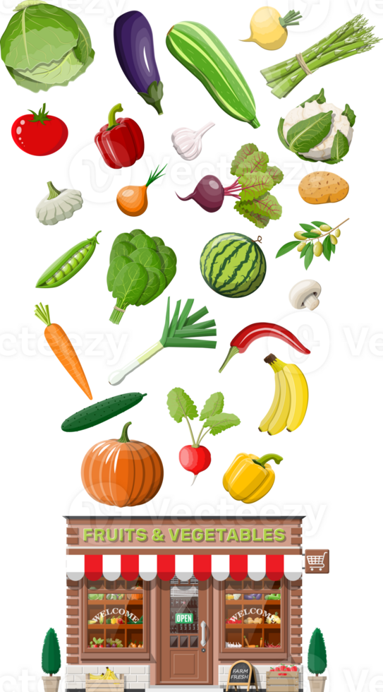 Street shop building. Fruit and vegetable store png