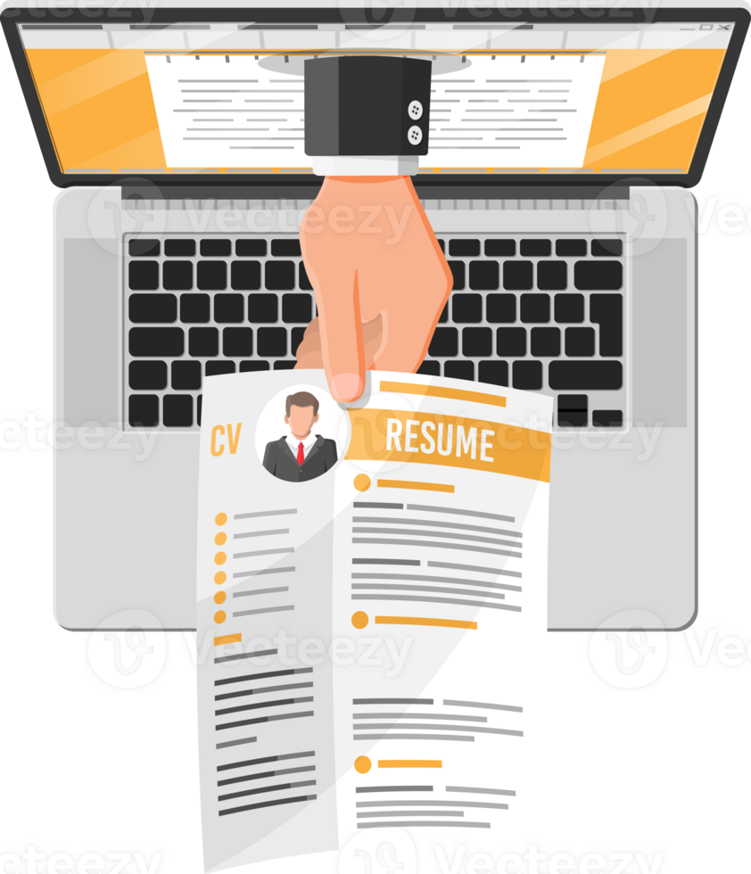 Job resume document out from laptop png