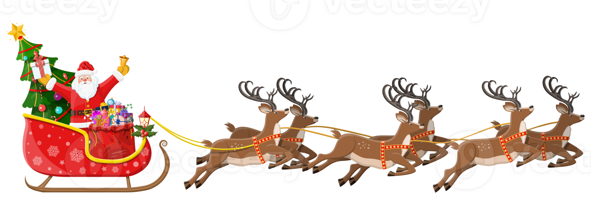 Père Noël claus sur traîneau plein de cadeaux et rennes 35772710 PNG