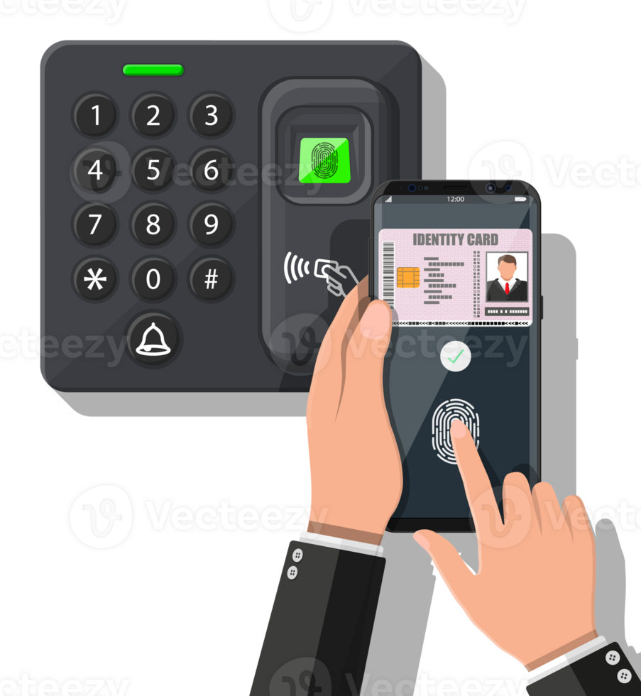 Password and fingerprint security device with hand png