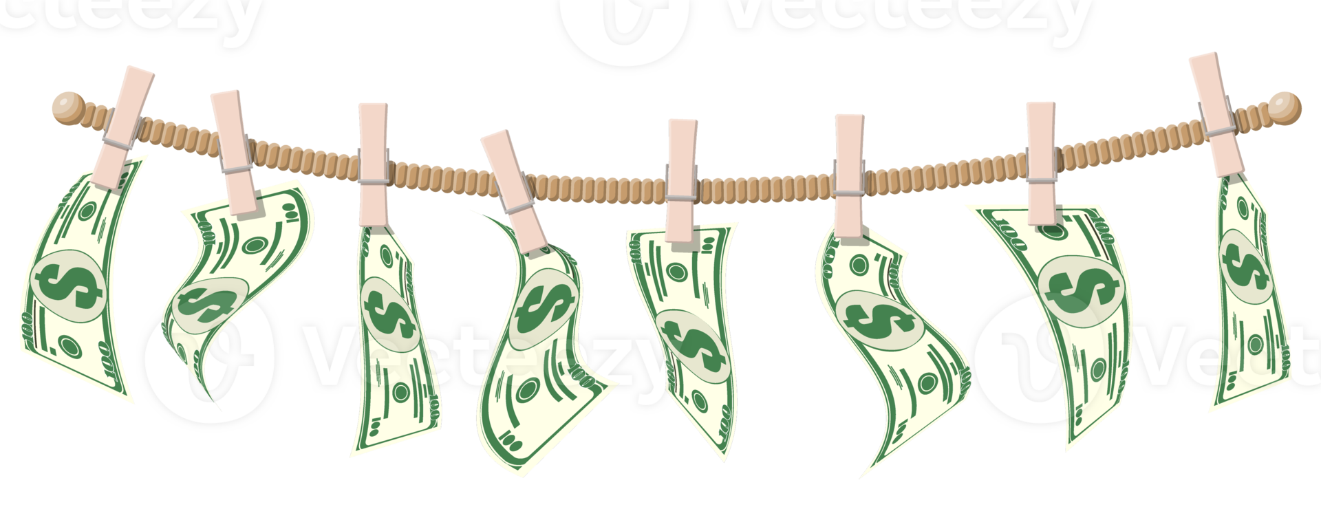 Wet dollar bills hanging on rope png