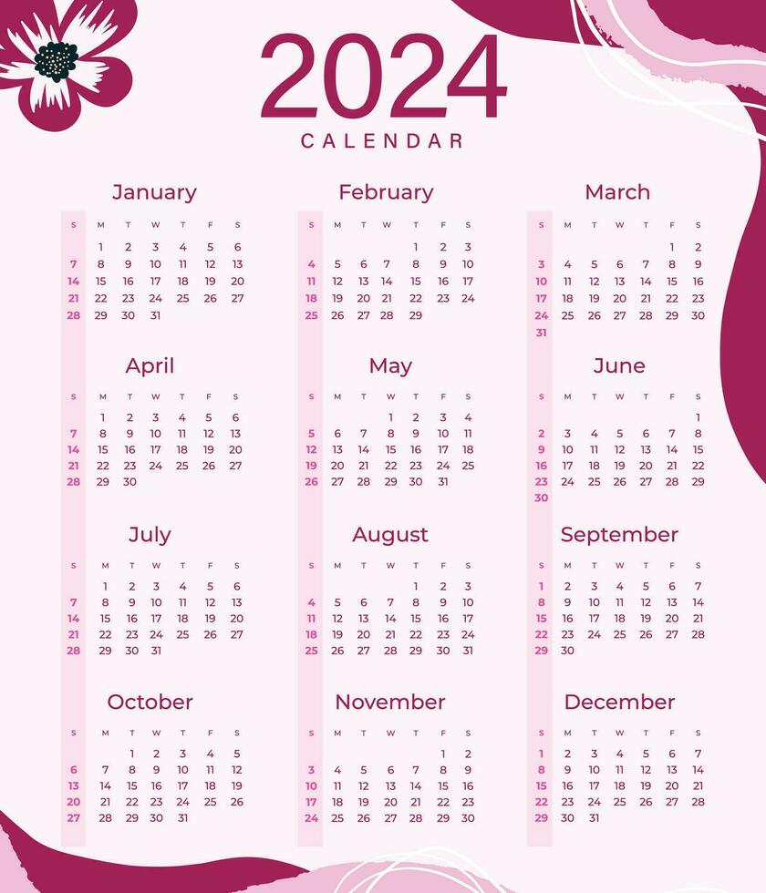 2024 water color calendar template vector