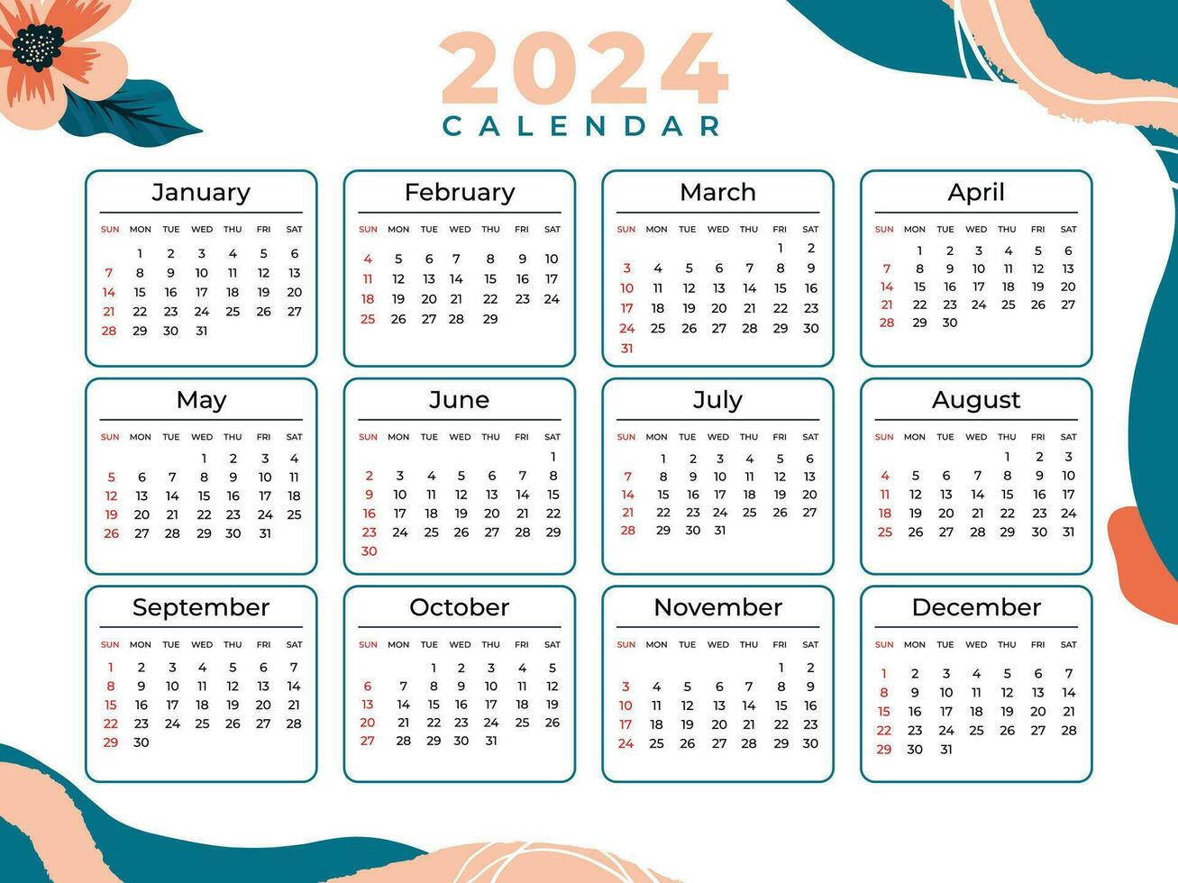 2024 New Year calendar design vector