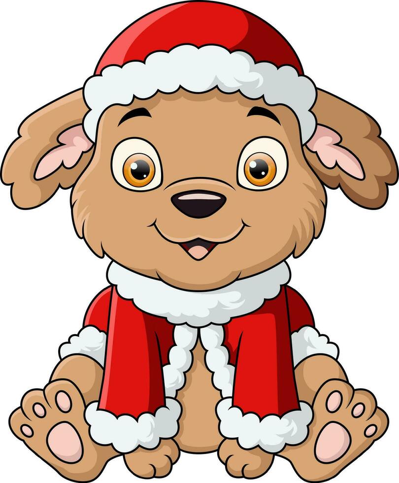 Cute dog cartoon wearing christmas costume vector