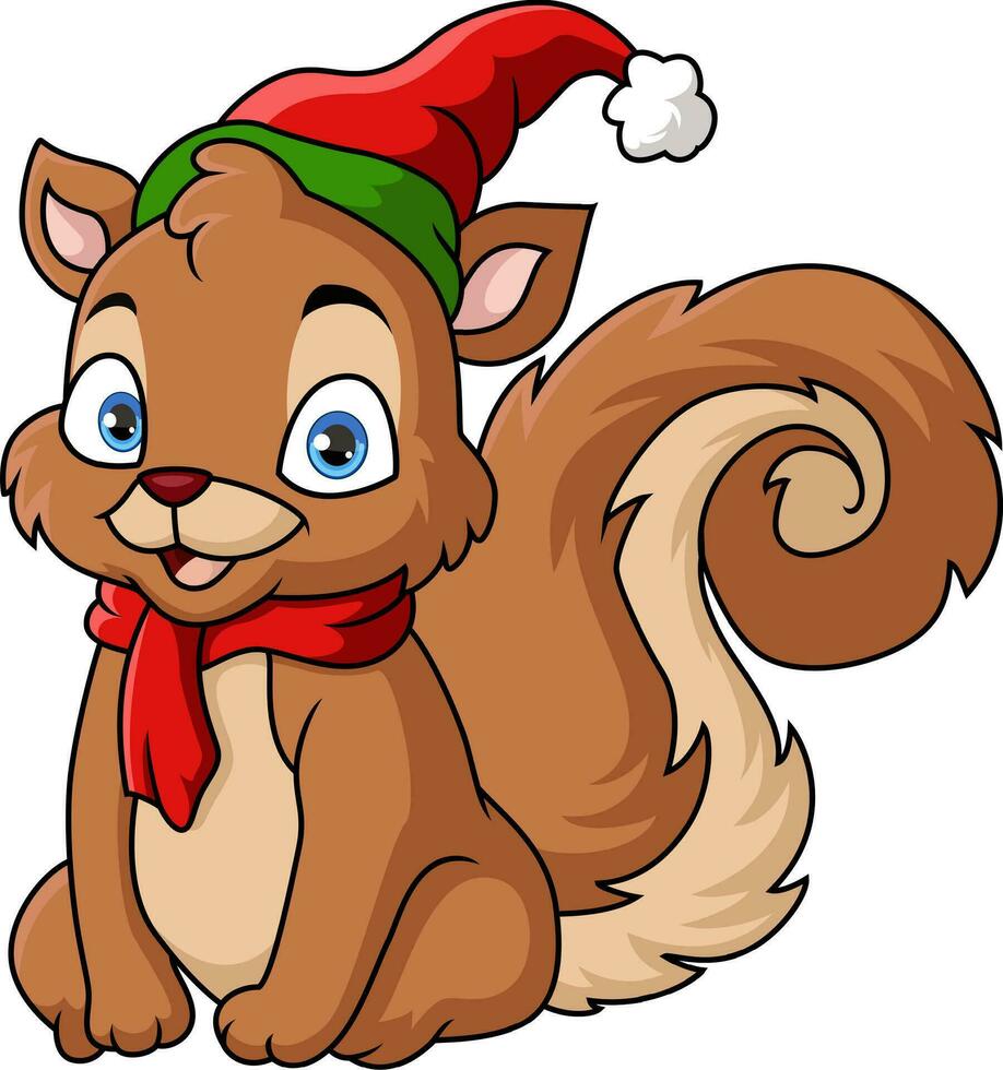 Cute squirrel cartoon wearing scarf and hat vector