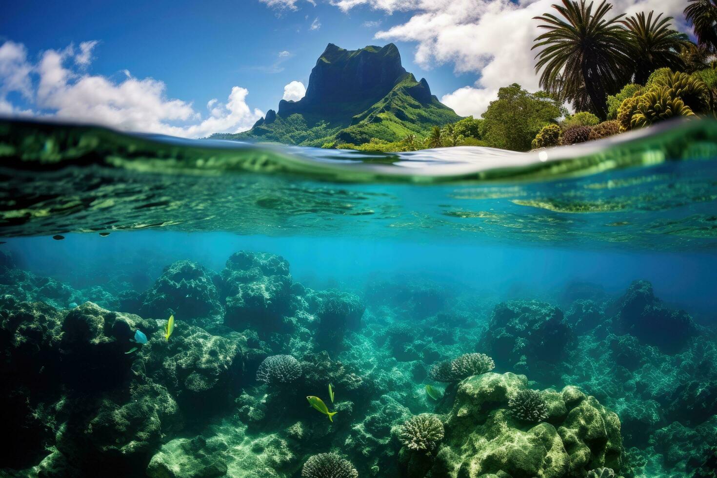 ai generado hermosa marina con un ver de el isla de mauricio, bora bora submarino, ai generado foto